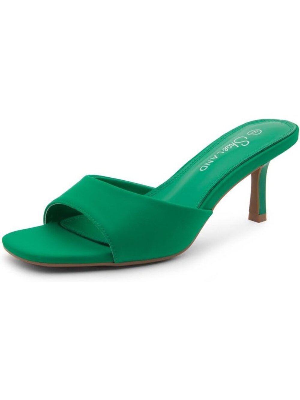 Women's Low Heels Stiletto Slides Green Open Toe One Band Slip-On Heeled Mules